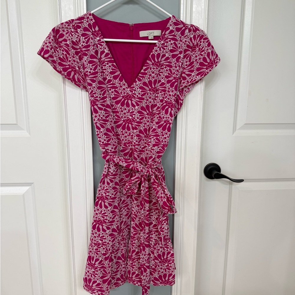 LOFT Fuchsia and White Floral Mini Dress